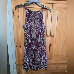 INC International Concepts Burgundy, Purple, and Black Paisley Dress